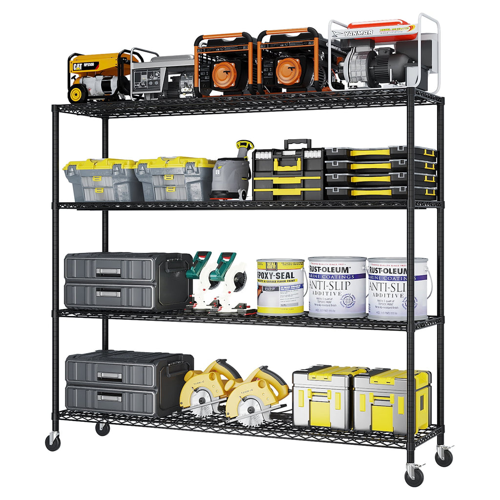 COOKCOK Extra-Wide 4-Tier Wire Shelving with Wheels 59"W x 24"D x 76"H, Adjustable Heavy Duty Metal Shelving 800 LBS, Black