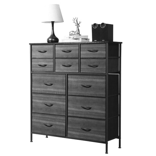COOKCOK Fabric Dresser with 12 Drawers - Storage Tower with Large Capacity, Organizer Unit for Living Room - Sturdy Steel Frame, Easy Pull Fabric Bins & Wooden Top