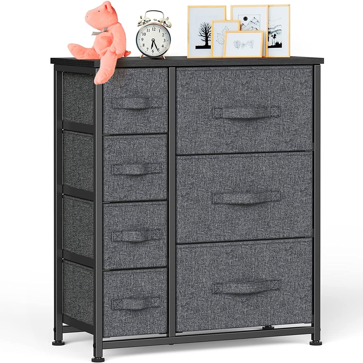COOKCOK Fabric Dresser with 7 Drawers,Storage Tower Drawer Dresser for Bedroom, Closets, Bedroom, Nursery Room, Hallway, Entryway, with Wood Top and Easy Pull Handle,Dark Grey