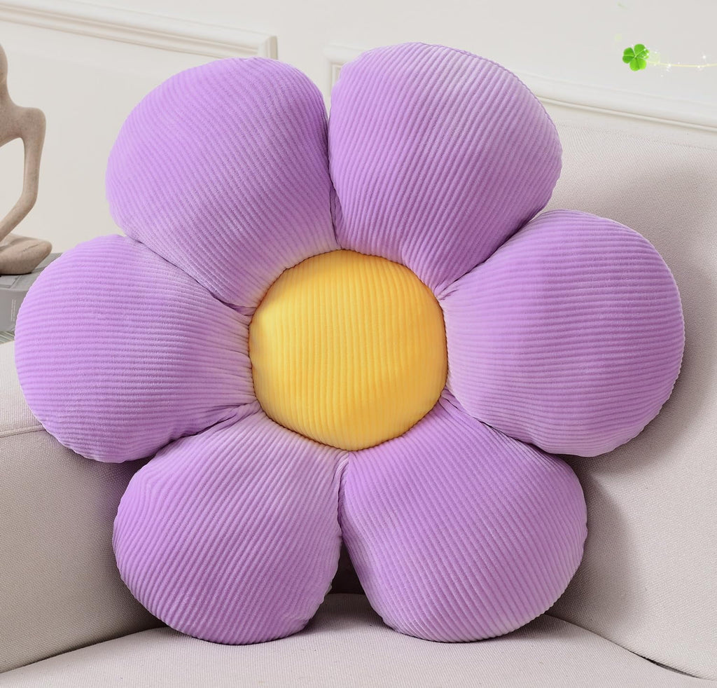 COOKCOK Flower Throw Pillow, 15.7" Flower Shaped Floor Pillow for Home Decor, Cute Aesthetic Plush Decorative Pillows for Bed, Sofa, Couch, Purple