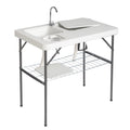 COOKCOK HDPE Rectangular With Barbed Wire Foldable Outdoor Table,39.76"L x 25.78"W x 36.2"H, White