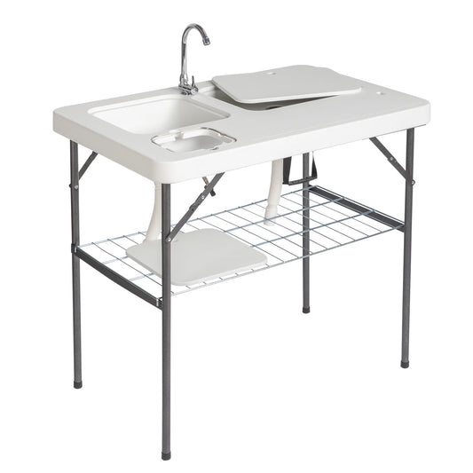 COOKCOK HDPE Rectangular With Barbed Wire Foldable Outdoor Table,39.76"L x 25.78"W x 36.2"H, White