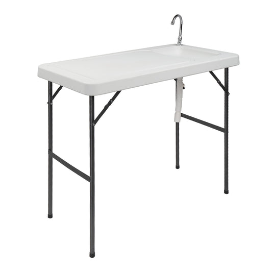 COOKCOK HDPE Rectangular With Barbed Wire Foldable Outdoor Table, 46"L x 24"W x 37"H, White