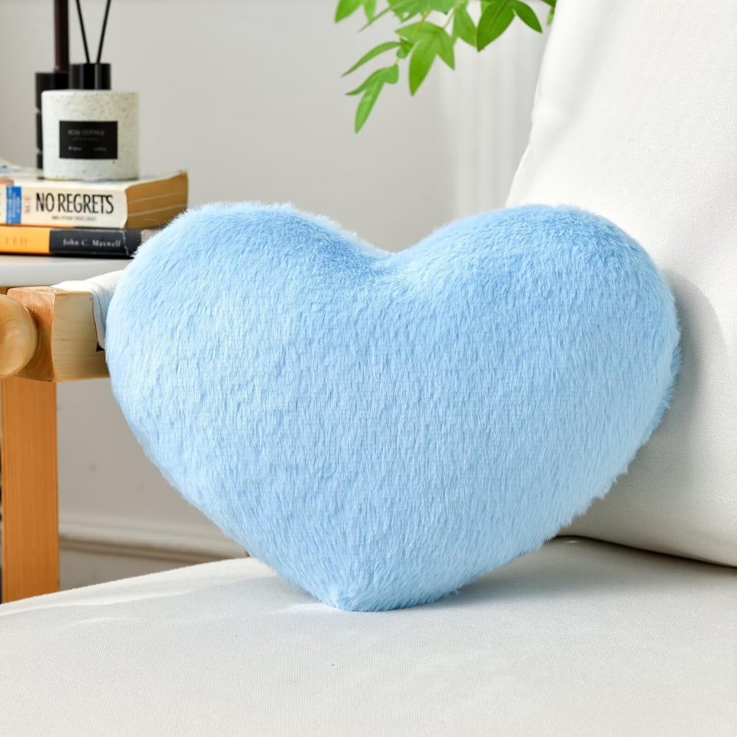 COOKCOK Heart Pillow, Pink Throw Pillows for Bed Couch, 20" x 15" Cute Faux Rabbit Fur Medium Pillow for Women Valentine Anniversary Fall Halloween Christmas Home Decor