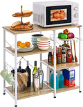 COOKCOK Kitchen Bakers Rack, Utility Storage Shelf, Microwave Oven Stand Shelf with Hooks, 3-Tier+3-Tier Table for Kitchen Organizer, Beige