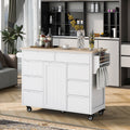 COOKCOK Kitchen Cart with Wood Countertop, Rolling Kitchen Storage Cabinet on Wheels with 8 Handle-Free Drawers, Rolling Mobile Kitchen Island with Towel Rack, 53.2" Width, White