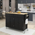 COOKCOK Kitchen Island Cart, Rolling Mobile Kitchen Island Cart with Wood Top and Locking Wheels, Storage Utility Cart with 4 Door Cabinet and Two Drawers, Spice Rack, Towel Rack, Black