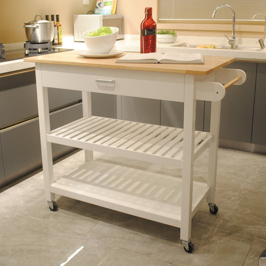 COOKCOK Kitchen Island Cart with Wheels,3-Tier Utility Kitchen Cart with Drawer