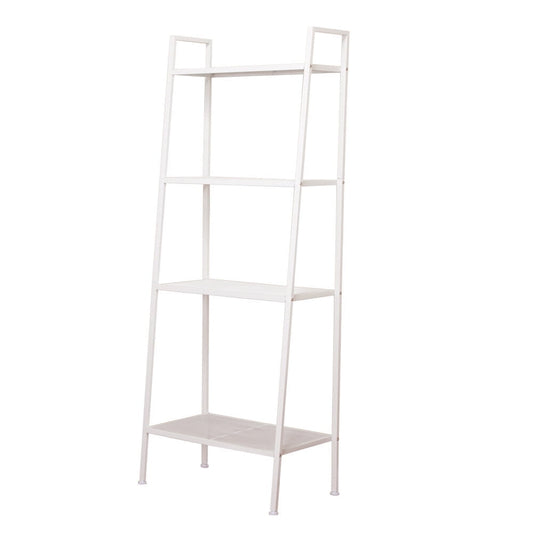 COOKCOK Ladder White Bookshelf, 4-Tier Metal Ladder Shelf 23.62"x13.78"x57.87", Freestanding Bathroom Storage Rack Plant Stand for Small Space, Bedroom, Living Room, Easy to Assemble
