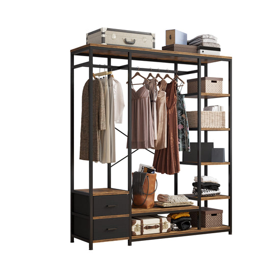 COOKCOK Metal Garment Rack Heavy Duty Clothing Rack with Shelves Freestanding Closet Organizer, Non-Woven Drawer