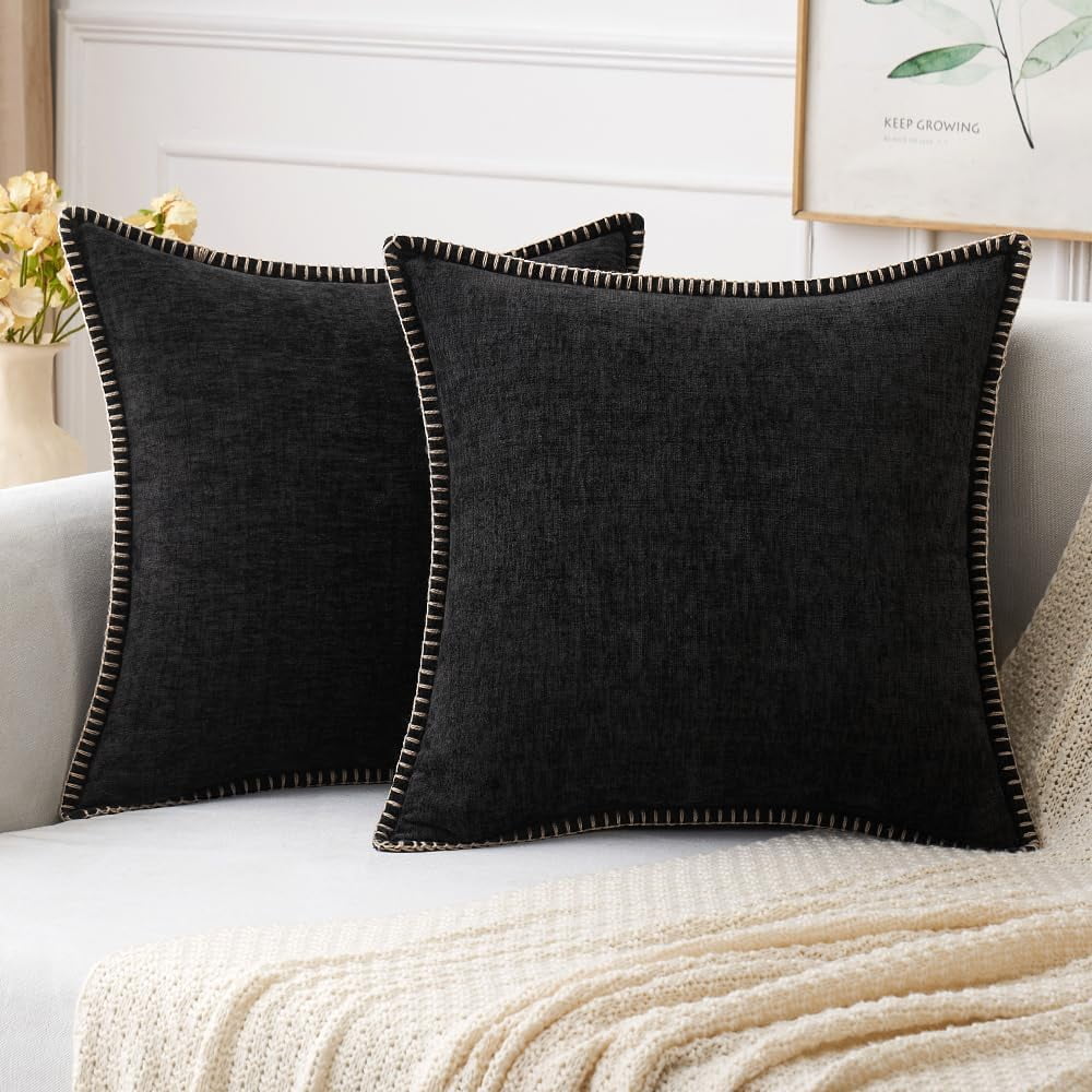COOKCOK Pack of 2 Christmas Pillow Covers 18x18 Inch Dark Teal Farmhouse Decorative Throw Pillow Covers with Stitched Edge Soft Chenille Solid Dyed Couch Pillow Covers for Sofa Bed Living Room