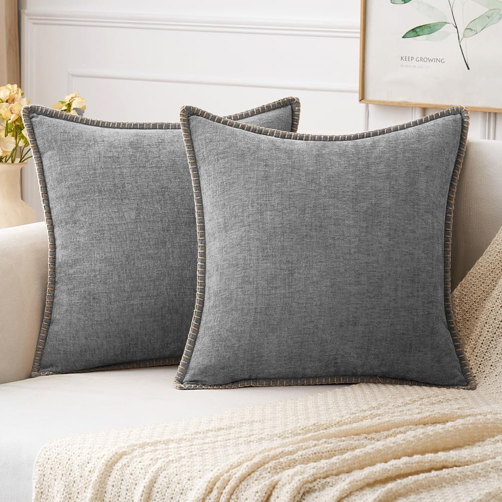 COOKCOK Pack of 2 Christmas Pillow Covers 18x18 Inch Dark Teal Farmhouse Decorative Throw Pillow Covers with Stitched Edge Soft Chenille Solid Dyed Couch Pillow Covers for Sofa Bed Living Room