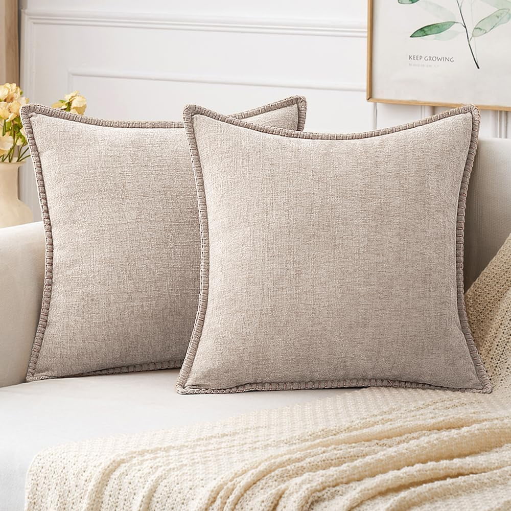 COOKCOK Pack of 2 Christmas Pillow Covers 18x18 Inch Dark Teal Farmhouse Decorative Throw Pillow Covers with Stitched Edge Soft Chenille Solid Dyed Couch Pillow Covers for Sofa Bed Living Room