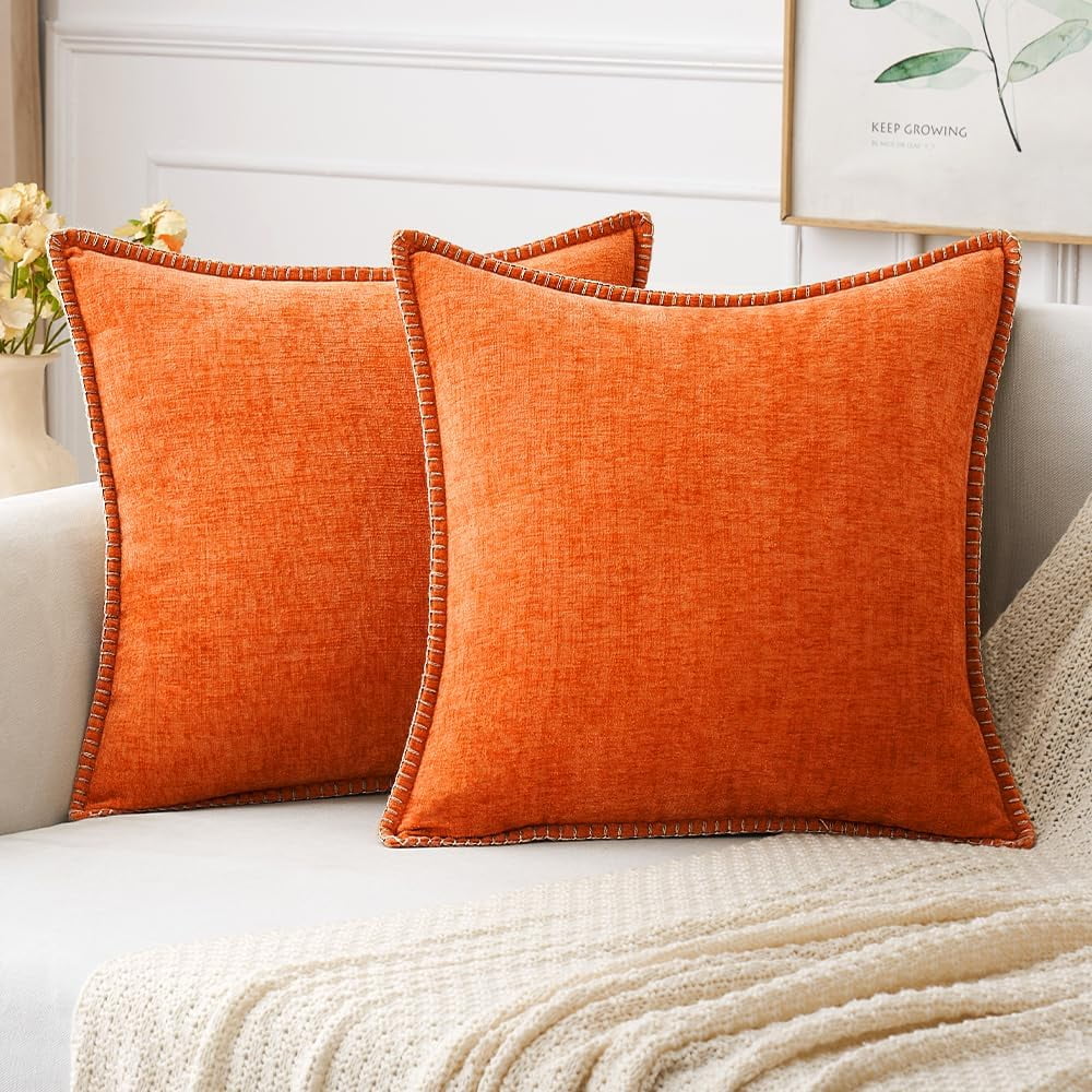 COOKCOK Pack of 2 Christmas Pillow Covers 18x18 Inch Dark Teal Farmhouse Decorative Throw Pillow Covers with Stitched Edge Soft Chenille Solid Dyed Couch Pillow Covers for Sofa Bed Living Room