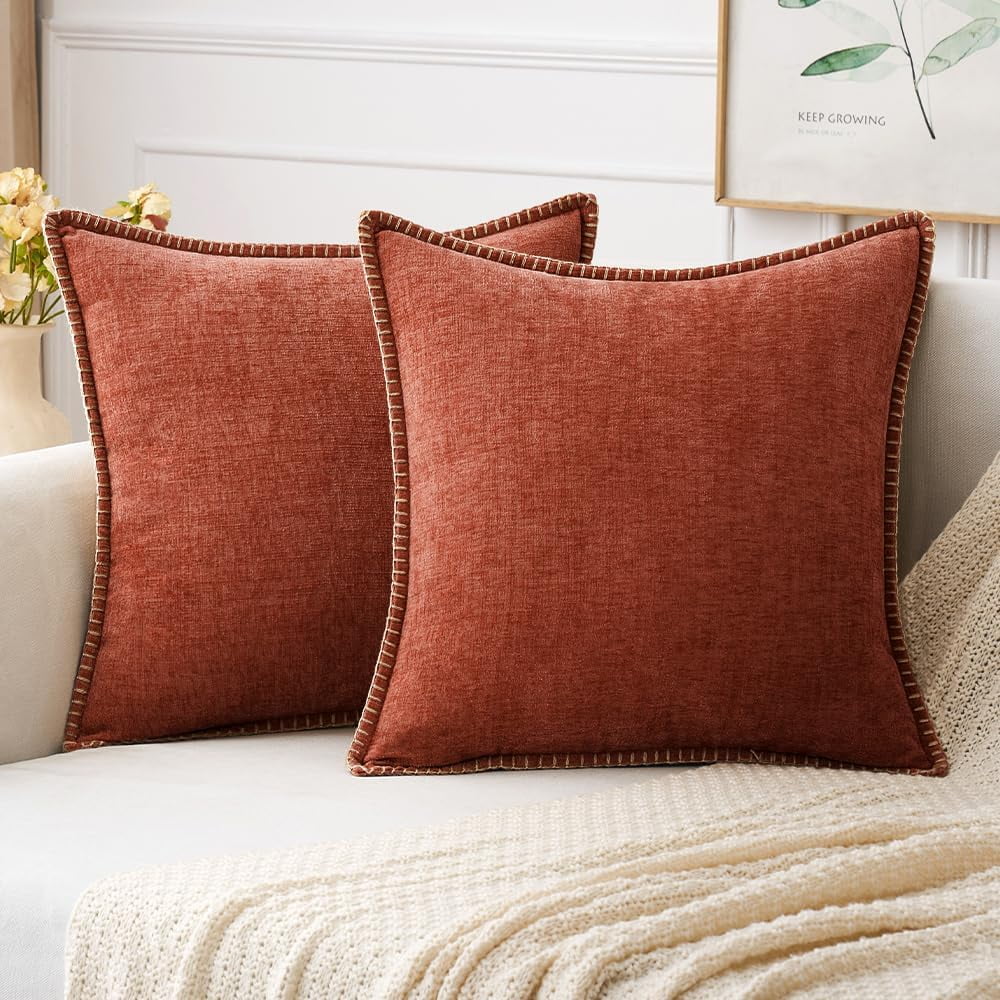 COOKCOK Pack of 2 Christmas Pillow Covers 18x18 Inch Dark Teal Farmhouse Decorative Throw Pillow Covers with Stitched Edge Soft Chenille Solid Dyed Couch Pillow Covers for Sofa Bed Living Room