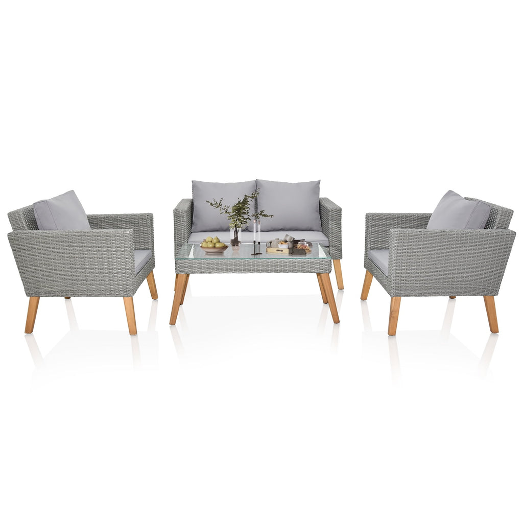 COOKCOK Patio Furniture Set, 4 Piece Garden Conversation Set, Outdoor  Patio Loveseats with Resin Rattan Table for Porch, Poolside, Gray