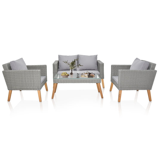 COOKCOK Patio Furniture Set, 4 Piece Garden Conversation Set, Outdoor  Patio Loveseats with Resin Rattan Table for Porch, Poolside, Gray