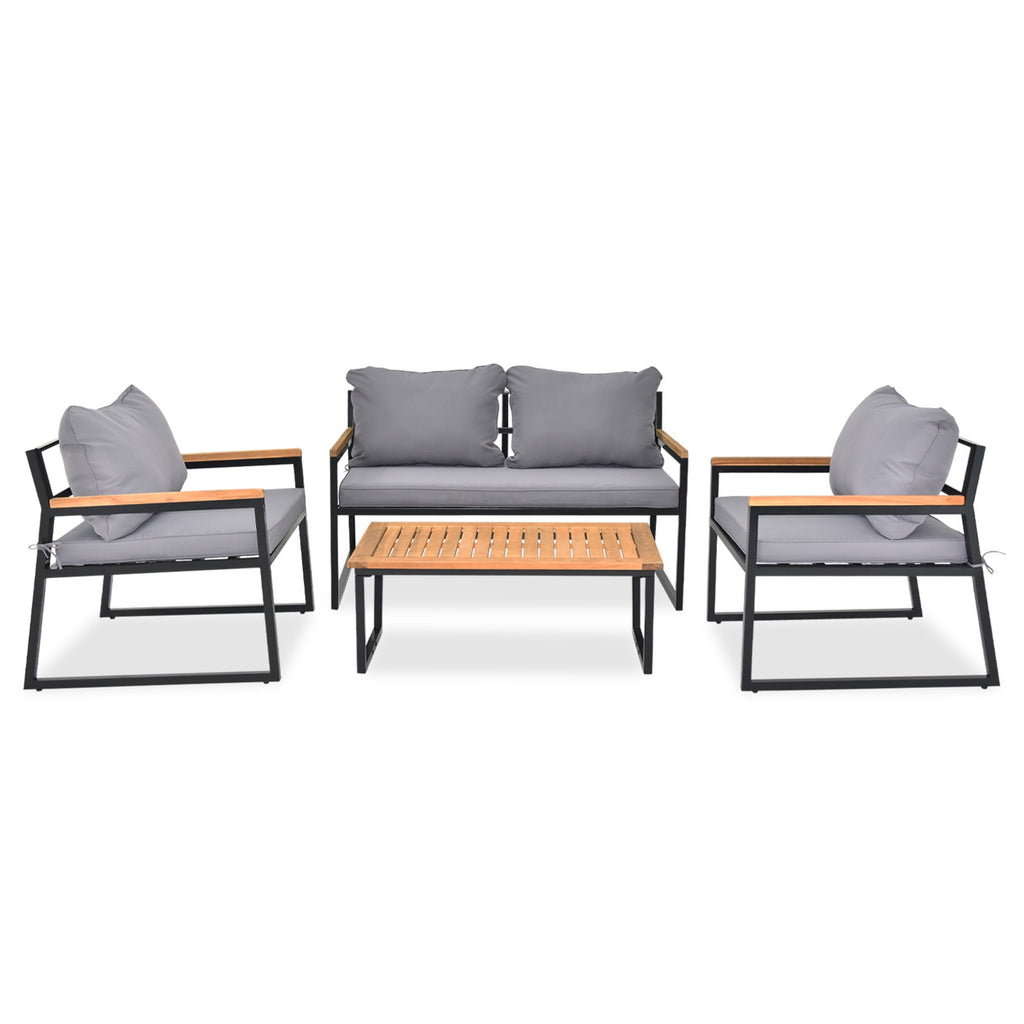 COOKCOK Patio Furniture Set, 4 Pieces with Table Set, High-Resiliency Sponge Cushions, Sets with Washable, Gray