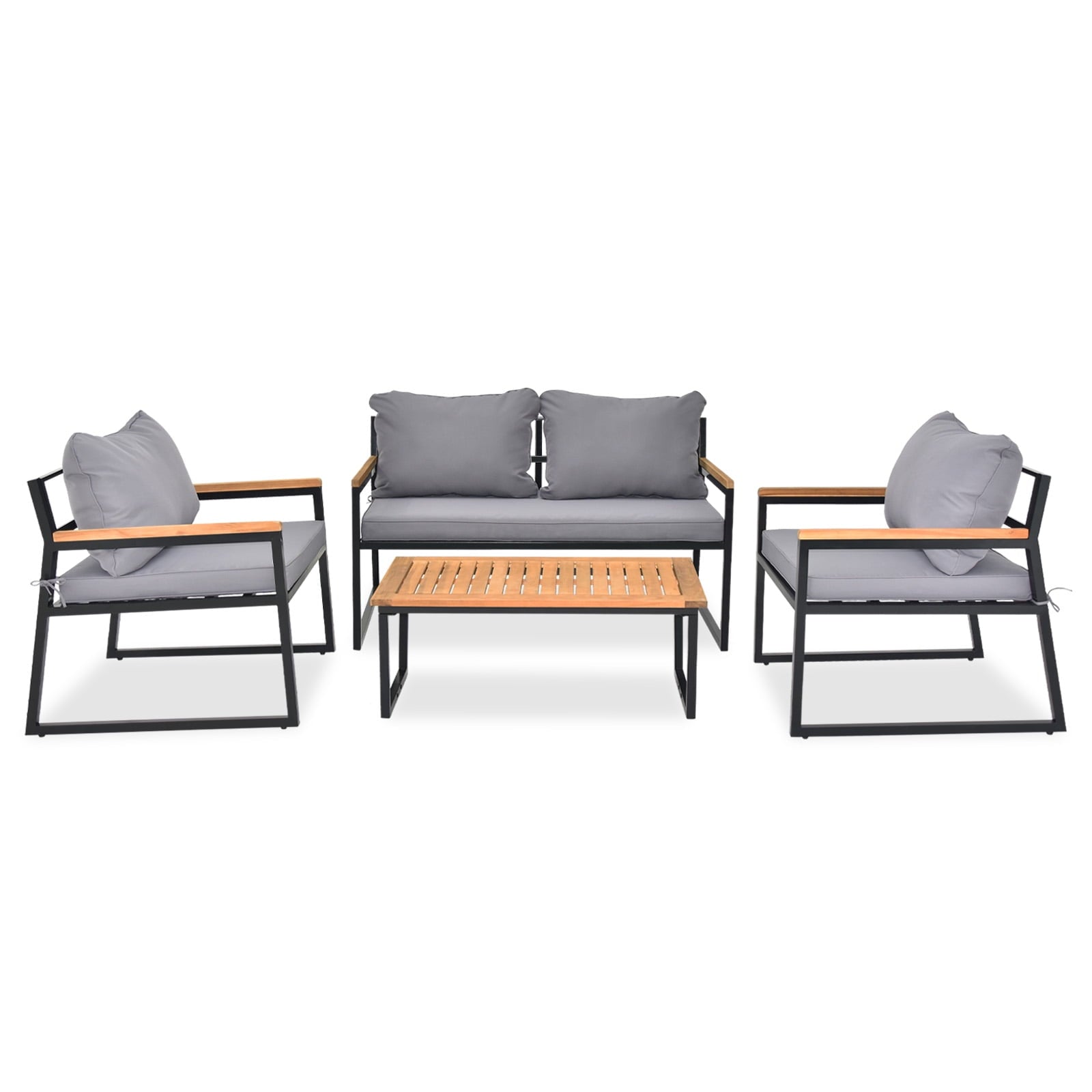 COOKCOK Patio Furniture Set, 4 Pieces with Table Set, High-Resiliency Sponge Cushions, Sets with Washable, Gray