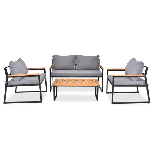 COOKCOK Patio Furniture Set, 4 Pieces with Table Set, High-Resiliency Sponge Cushions, Sets with Washable, Gray