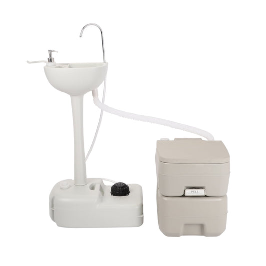 COOKCOK Portable Removable Outdoor Hand Sink with Portable Toilet, HDPE, White