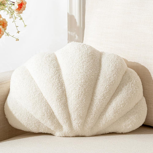 COOKCOK Shell Pillow, Seashell Throw Pillows, 14" x 11" Soft Decorative Pillow Plush Cushion for Bed Couch Living Sofa Room Decor Accent Throw Pillow, White