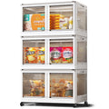 COOKCOK Storage Bins with Lids, Foldable Plastic Storage Container with Door, 3 Pack Stackable Collapsible Storage Bins for Closet Organizers and Storage, Secure Lock, 23.6"x 16.5"x 39.6"