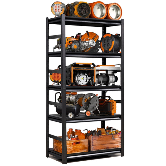 COOKCOK Storage Shelving Unit,  5-Tier Metal Shelf, 31.5"x15.7"x63", Adjustable Garage Shelves, Load 2000LBS, Kitchen Shelf with Protective Side, Black