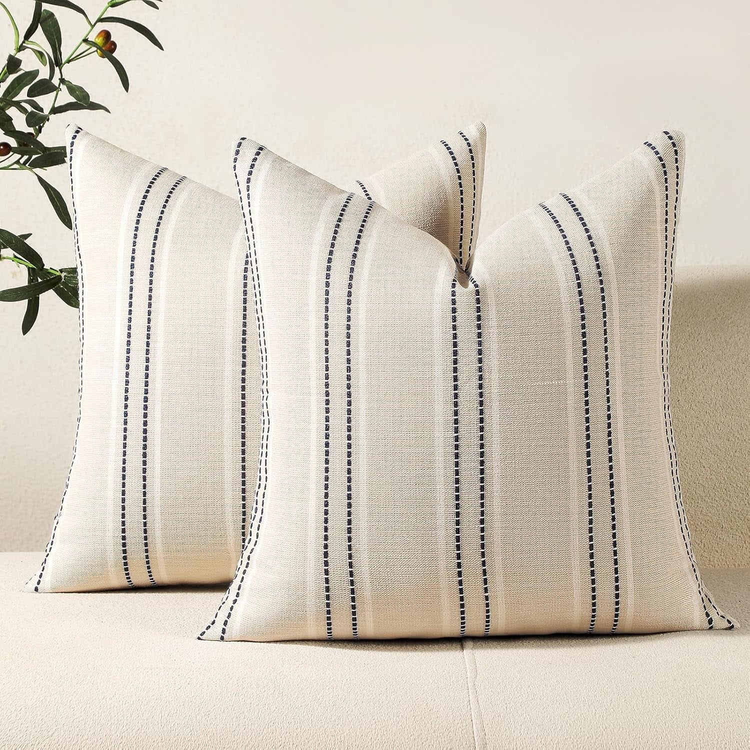 COOKCOK Throw Pillow Covers 20x20 Set of 2 Striped Pillow Covers Textured Linen Decorative Pillows Square Cushion Covers for Sofa Couch Bed Living Room Farmhouse Decor, Grey