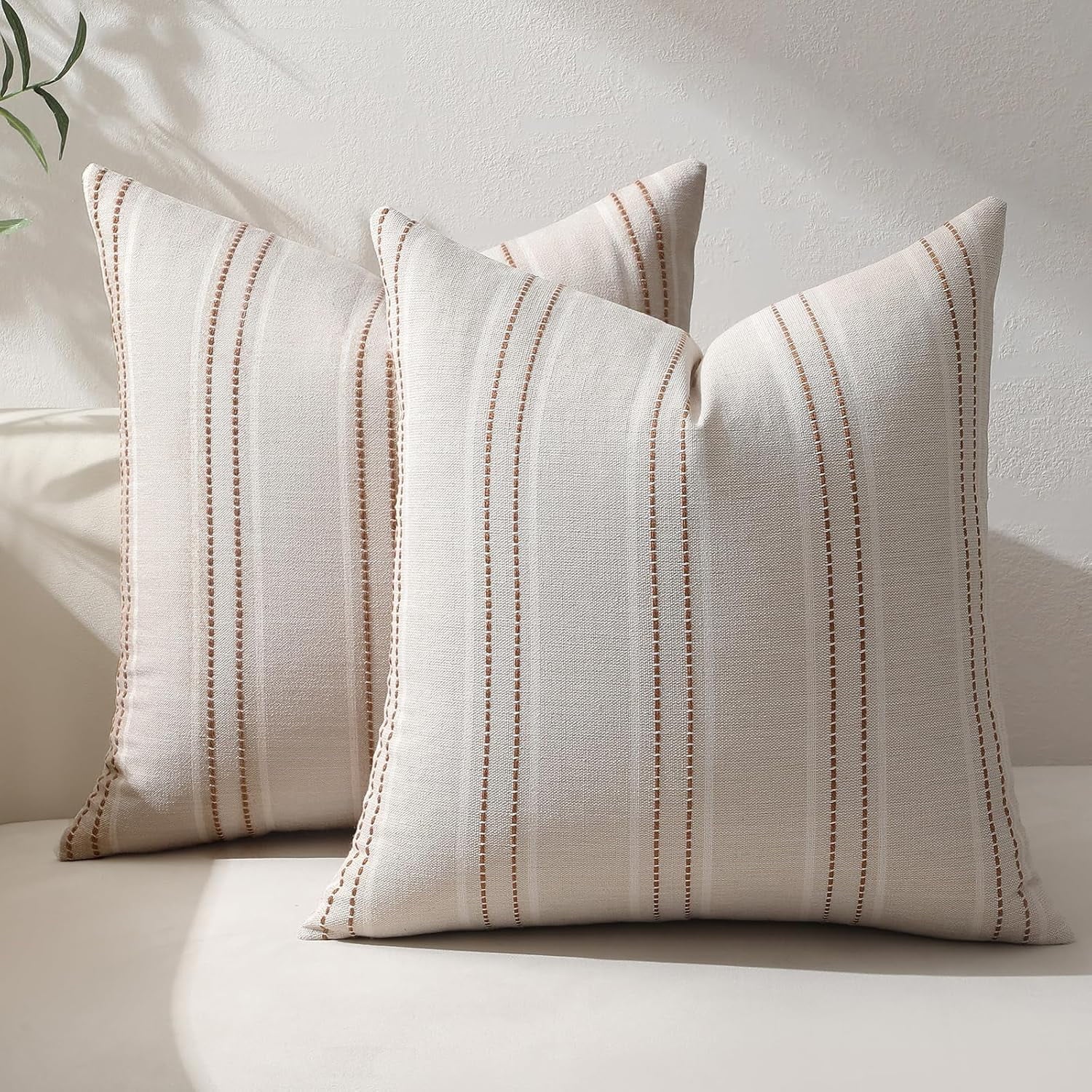COOKCOK Throw Pillow Covers 20x20 Set of 2 Striped Pillow Covers Textured Linen Decorative Pillows Square Cushion Covers for Sofa Couch Bed Living Room Farmhouse Decor, Grey