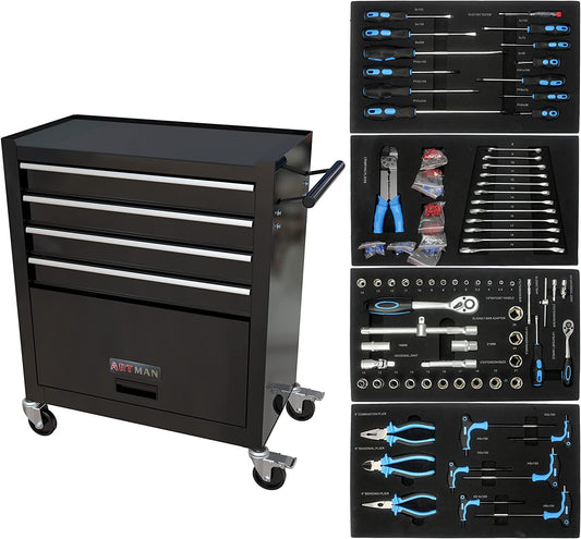 COOKCOK Tool Chest with 238 Piece Tool Set, 4-Drawer Tool Cabinet - Rolling Tool Cart On Wheels for Mechanics Heavy-Duty Metal Tool Box Storage Cabinets for Garage, Black