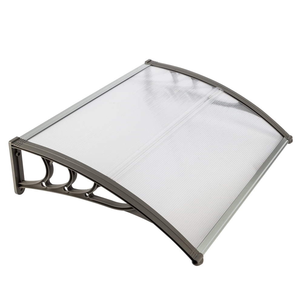 COOKCOK Window Awning Door Canopy, 40"x 40" Modern Design Polycarbonate Cover Awnings for Doors for UV Sunlight Rain Snow Protection Hollow Sheet/Grey Outdoor Awning Patio Door Window Cover