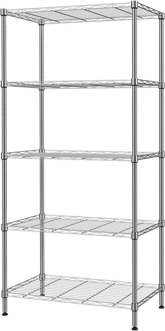 COOKCOK Wire Shelving Unit, 5-Tier Storage Shelf, 29.1"x 13.4"x 59.1" Metal Shelves, NSF Height Adjustable Heavy Duty Rack for Home Kitchen Bathroom Garage, 551lbs Capacity, Silver