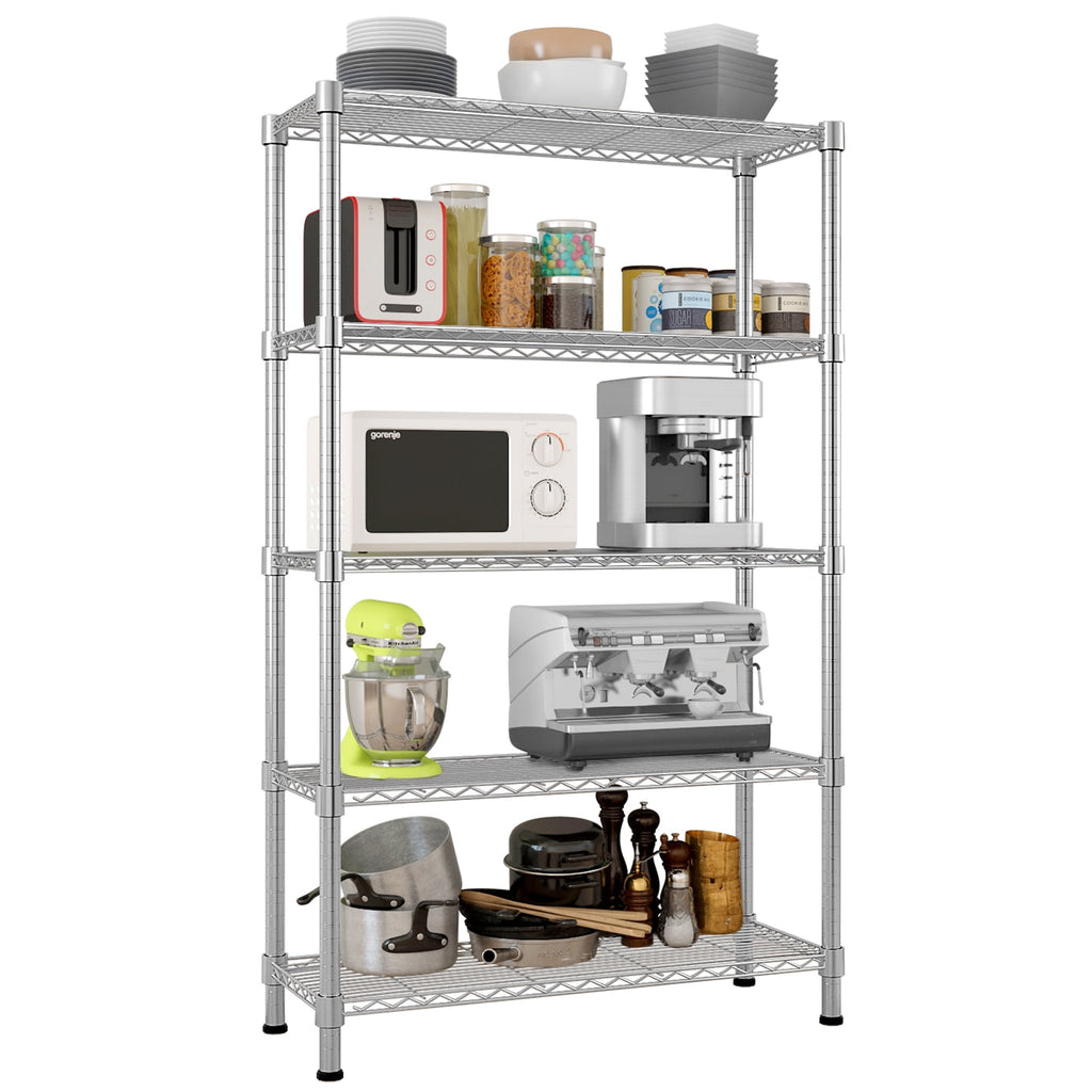 COOKCOK5-Tier Wire Shelving Unit, 35" x 13.8" x 71" Heavy Duty Adjustable Metal Storage Shelf, 1000 lbs Capacity, Silver