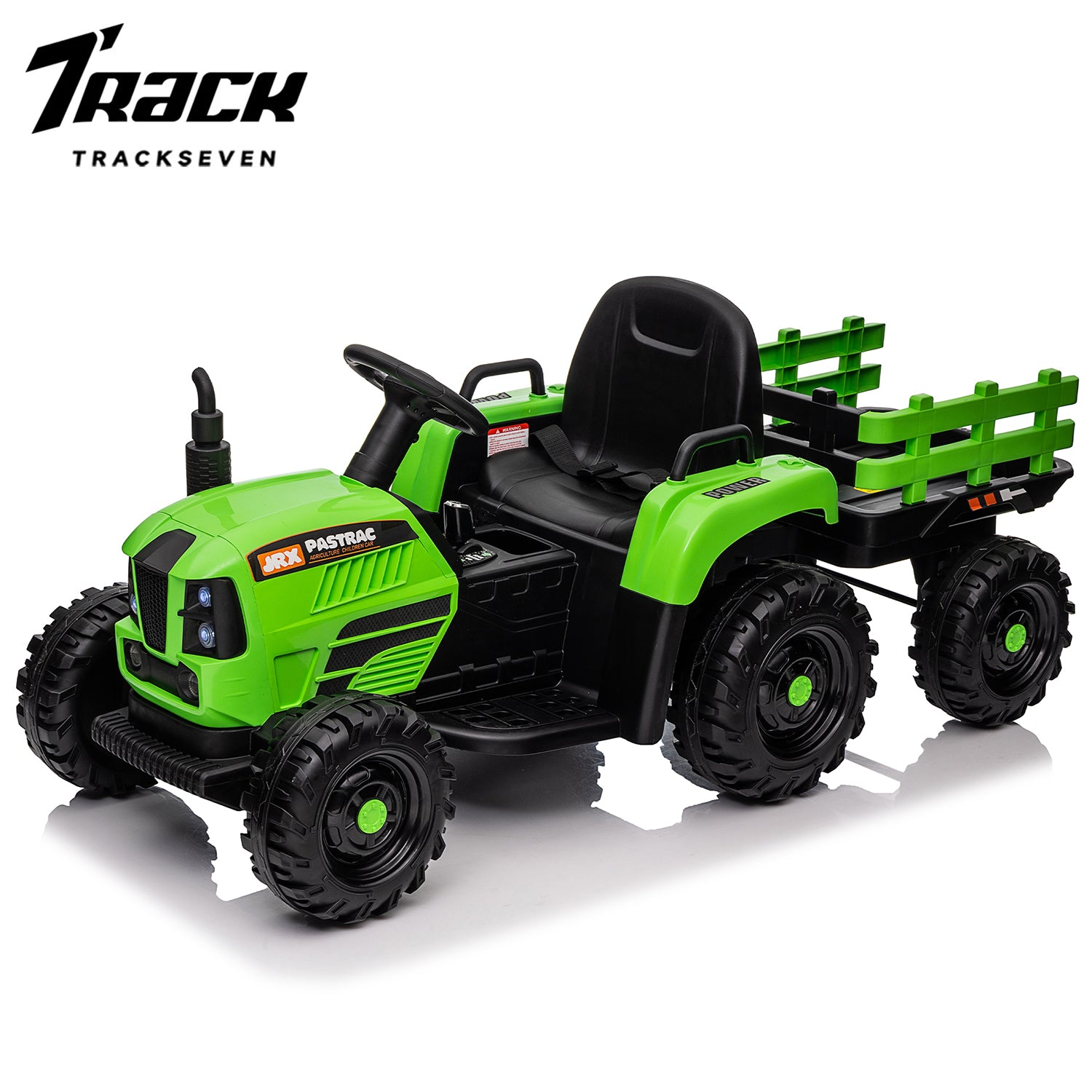 Track 7 12V Ride on Tractor with Trailer, 3-Gear-Shift Ground Loader, Kids Ride on Car with Remote Control, Bluetooth, Music, LED Lights, Electric Car for Boys Girls, Red
