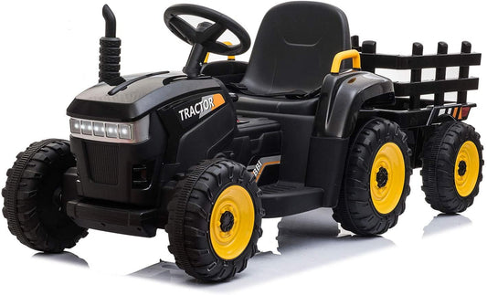 LISUEYNE 12V Ride on Tractor with Trailer,  Electric Car with Music, USB, LED Lights, Ride on Car for Kids Age 3-6 Years, Max Speed 5mph, Black