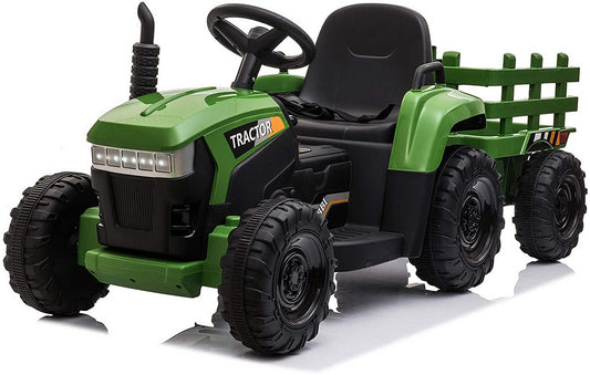 LISUEYNE 12V Ride on Tractor with Trailer,  Electric Car with Music, USB, LED Lights, Ride on Car for Kids Age 3-6 Years, Max Speed 5mph, Dark Green