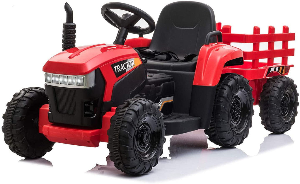 LISUEYNE 12V Ride on Tractor with Trailer,  Electric Car with Music, USB, LED Lights, Ride on Car for Kids Age 3-6 Years, Max Speed 5mph, Red