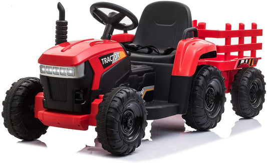 LISUEYNE 12V Ride on Tractor with Trailer,  Electric Car with Music, USB, LED Lights, Ride on Car for Kids Age 3-6 Years, Max Speed 5mph, Red