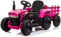 LISUEYNE 12V Ride on Tractor with Trailer,  Electric Car with Music, USB, LED Lights, Ride on Car for Kids Age 3-6 Years, Max Speed 5mph, Rose Red
