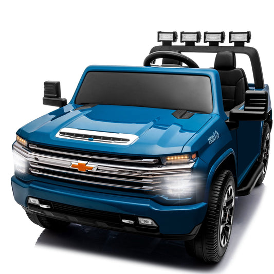 LISUEYNE 24 V Ride on Car, Licensed Silverado HD 2 Seater Electric Car for Boys Girls Age 3+, 24 V Ride on Truck with Remote Control, Music, ABC, Blue