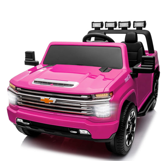 LISUEYNE 24 V Ride on Car, Licensed Silverado HD 2 Seater Electric Car for Boys Girls Age 3+, 24 V Ride on Truck with Remote Control, Music, ABC, Pink