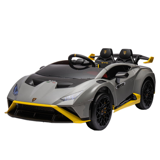 LISUEYNE 24V Licensed Lamborghini STO Ride on Car, Drift Electric Car for Boys Girls Age 3+, Remote Control, Music, Max Speed 6mph, Grey