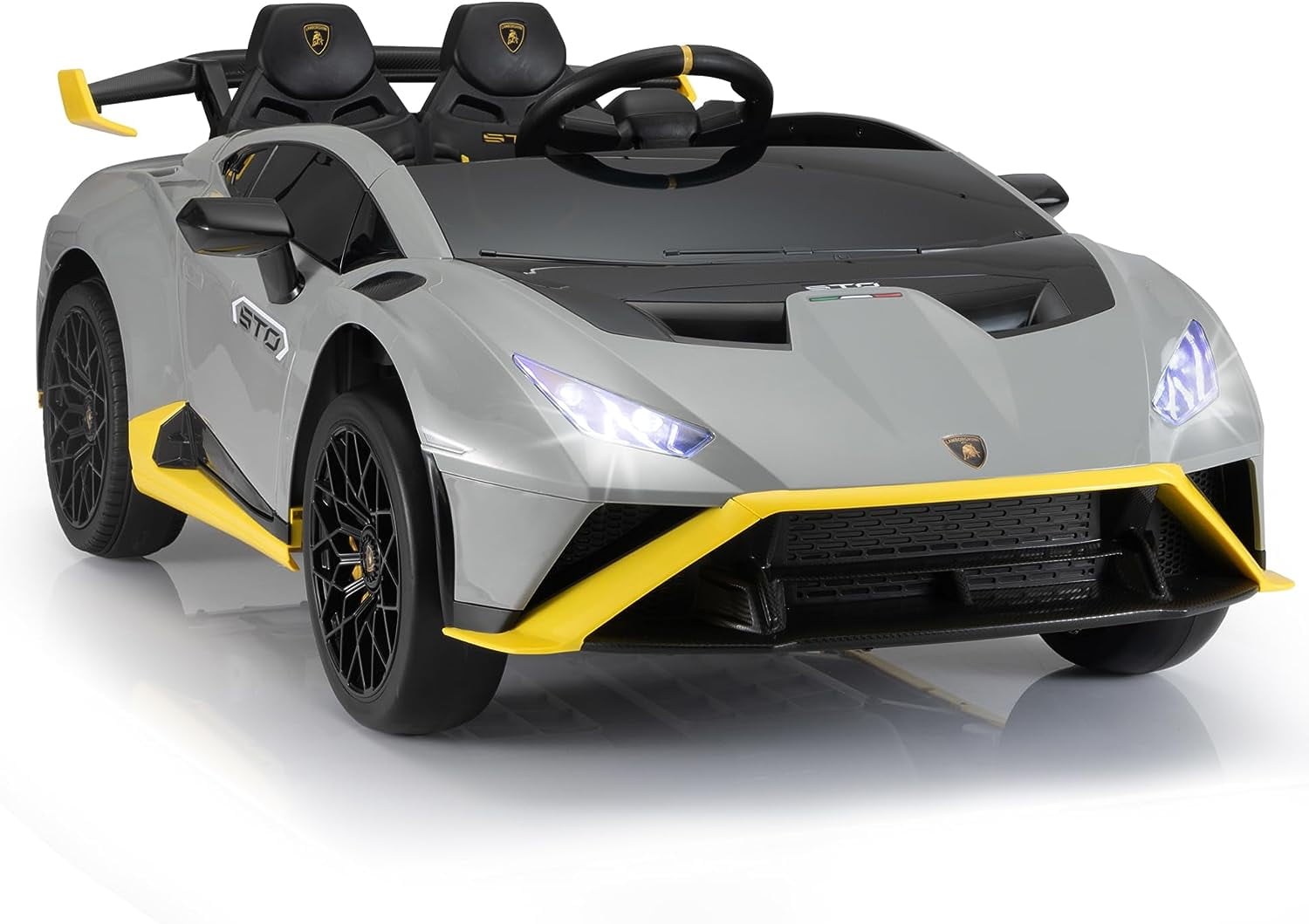LISUEYNE 24V Licensed Lamborghini STO Ride on Car, Drift Electric Car for Boys Girls Age 3+, Remote Control, Music, Max Speed 6mph, Grey