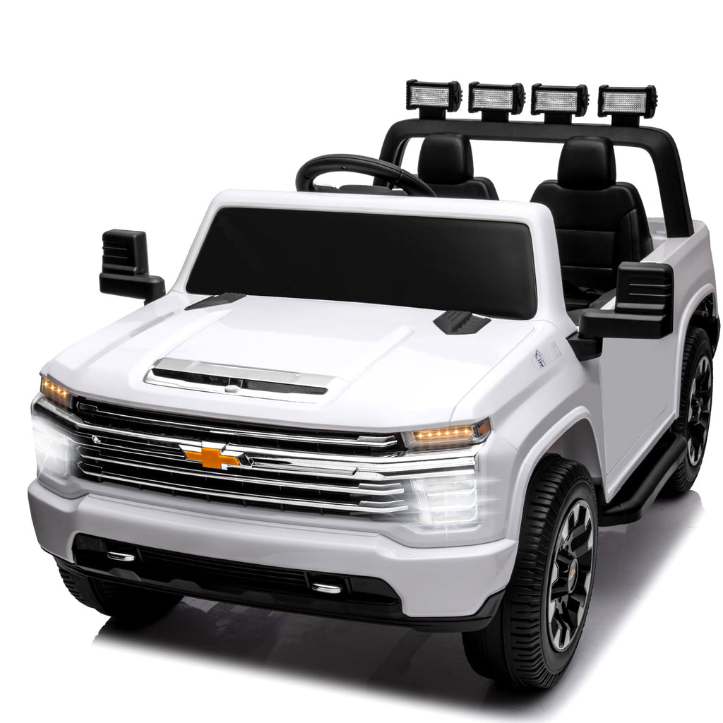 LISUEYNE 24V Ride on Car, Licensed Silverado HD 2 Seater Electric Car for Boys Girls Age 3+, 24V Ride on Truck with Remote Control, Music, ABC, Max Speed 4.7mph, White