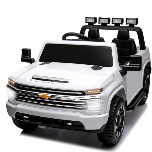 LISUEYNE 24V Ride on Car, Licensed Silverado HD 2 Seater Electric Car for Boys Girls Age 3+, 24V Ride on Truck with Remote Control, Music, ABC, Max Speed 4.7mph, White