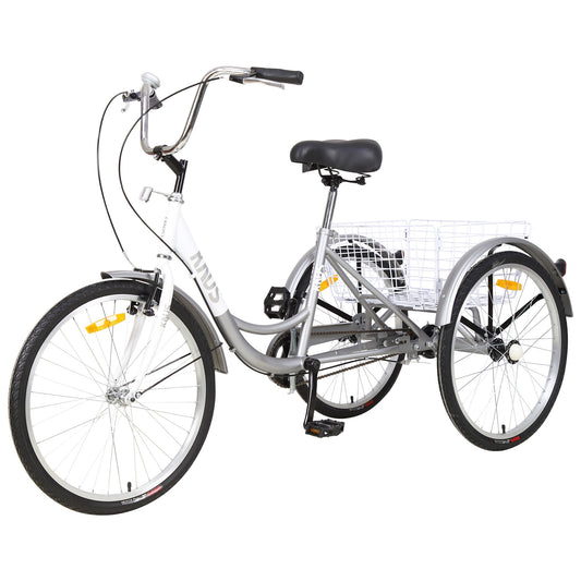 LISUEYNE Adult Folding Tricycles, 3-Wheel Cruiser Bike, 26 inch Wheels Adult Trikes with Low Step-Through, Large Basket, Foldable Tricycle for Adults, Adjustable Handlebar, Silver