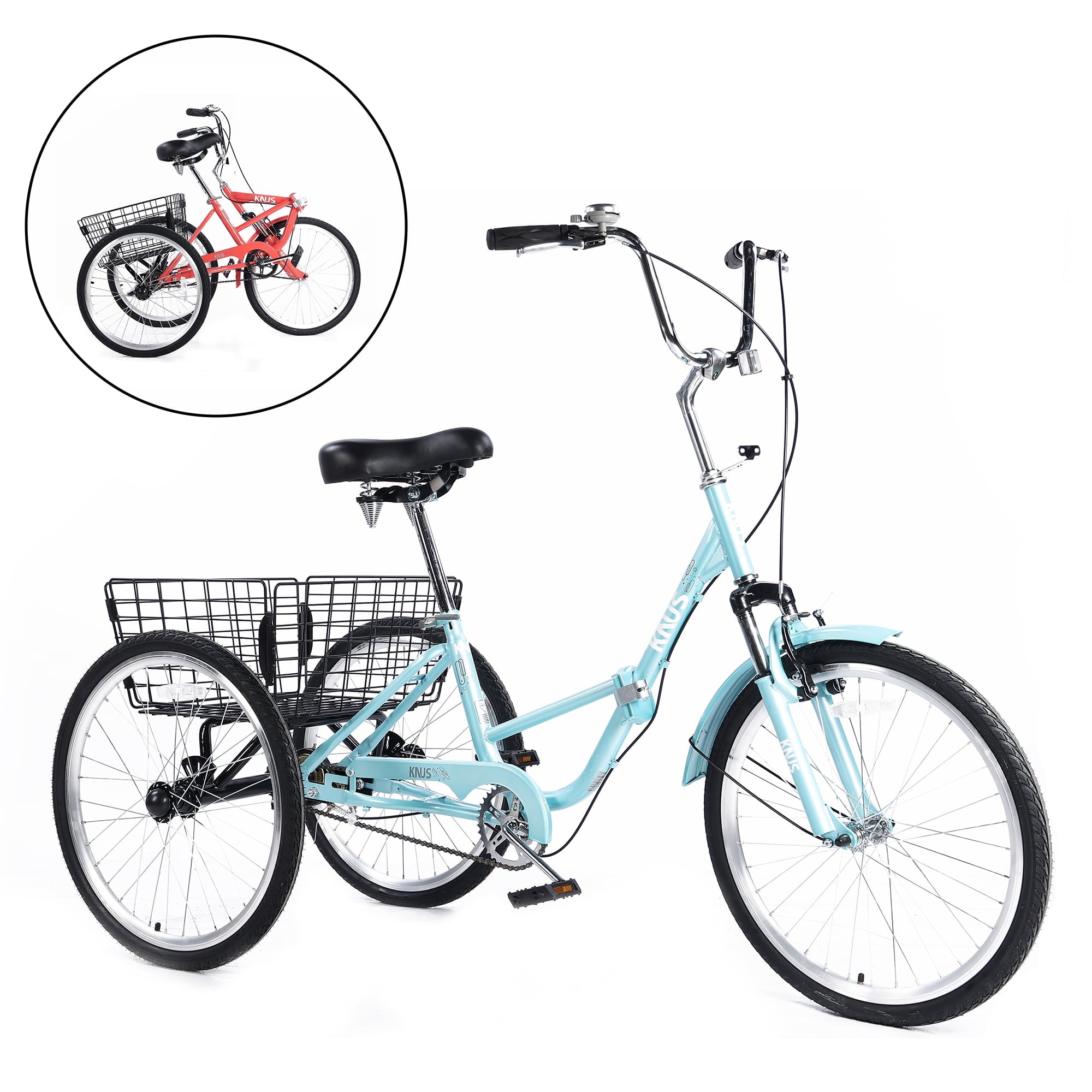 LISUEYNE Adult Folding Tricycles,Three Wheel Cruiser Bike,24 inch Wheels Adult Trikes with Low Step-Through,Large Basket,Foldable Tricycle for Adults,Women,Men,Adjustable Seat,Black