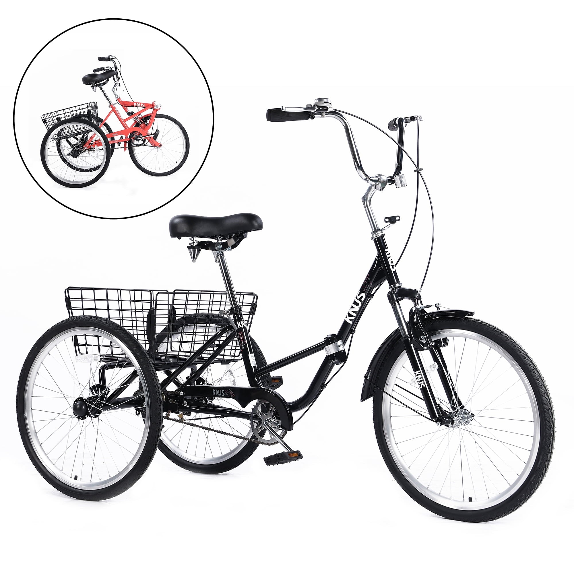 LISUEYNE Adult Folding Tricycles,Three Wheel Cruiser Bike,24 inch Wheels Adult Trikes with Low Step-Through,Large Basket,Foldable Tricycle for Adults,Women,Men,Adjustable Seat,Black