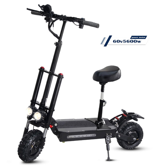 LISUEYNE Electric Scooter with Seat, Max Speed 50MPH, 50 Mile Long Range, 60V 5600W Dual Drive, 11" Tires off Road Adult Electric Scooter, LCD Display, Folding Kick Scooter